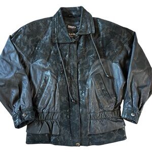 Vintage 90s Wilsons Leather Snake Embossed Black Jacket Thinsulate XS
